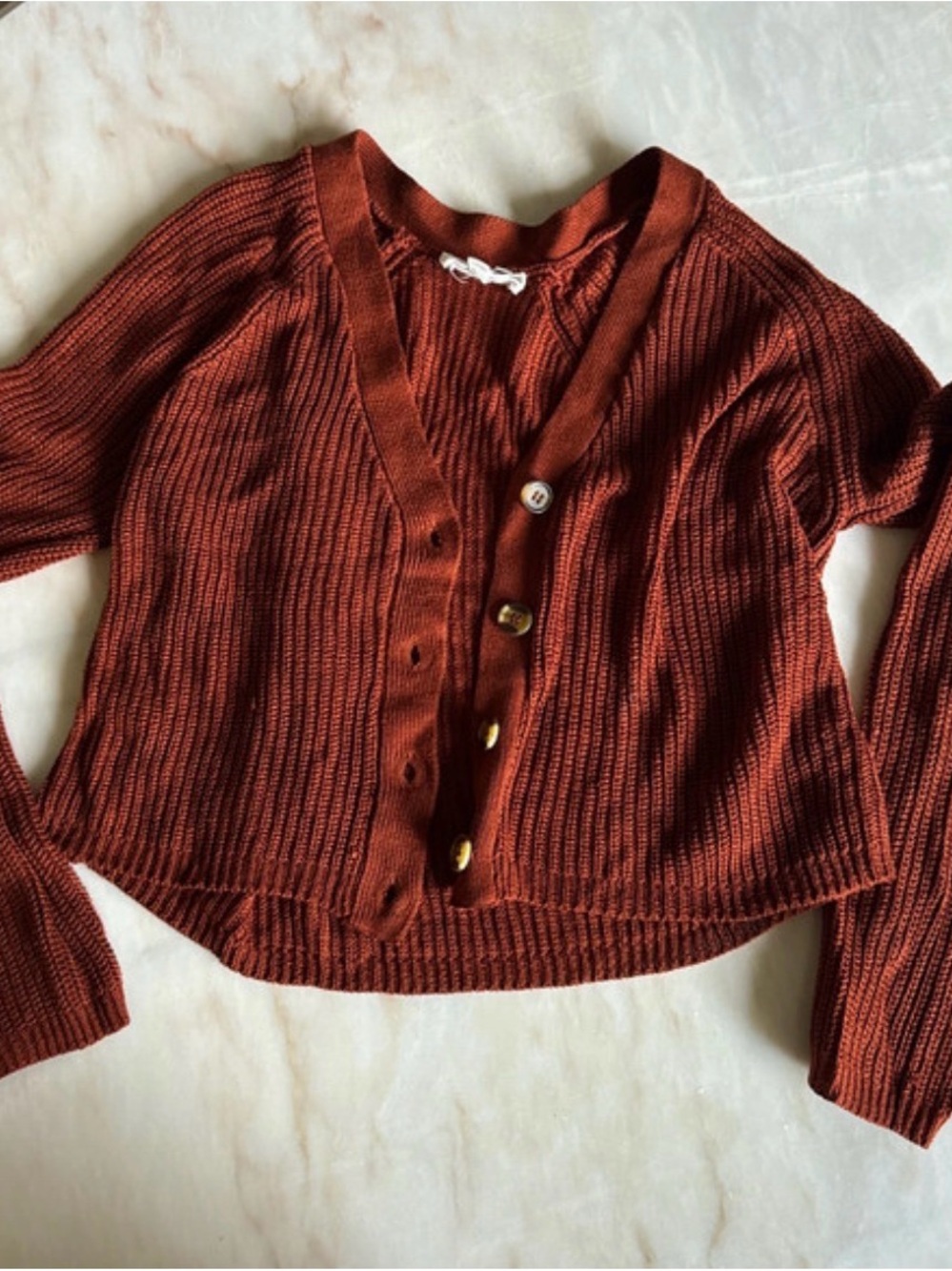 Cloud Chaser Rust Ribbed Button-Front Women's Sweater Cardigan